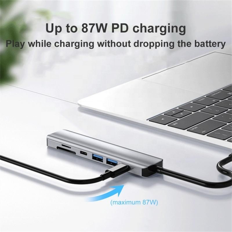 グレー 7 イン 1 USB C 〜 HDMI アダプタ ハブ ドック 4K HD HDMI PD SD TF SD/TF カードリーダー