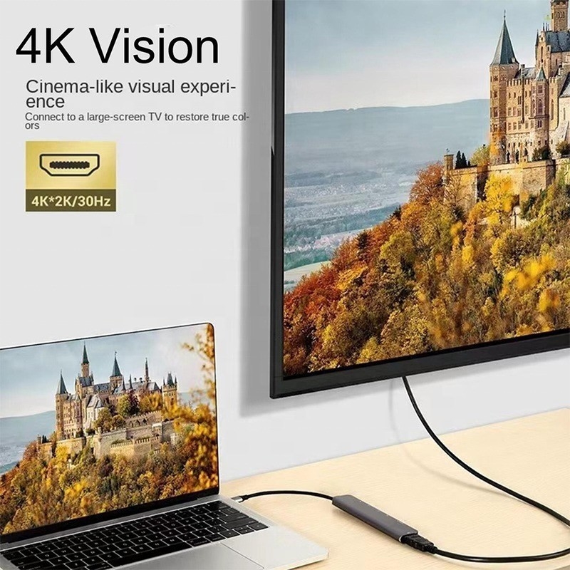グレー 7 イン 1 USB C 〜 HDMI アダプタ ハブ ドック 4K HD HDMI PD SD TF SD/TF カードリーダー