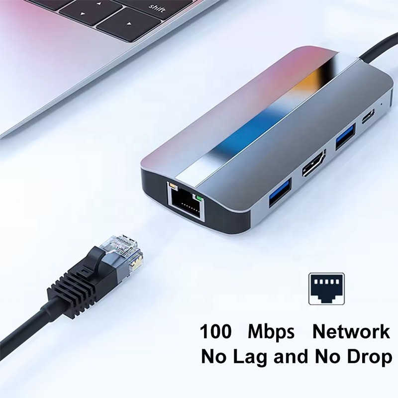 7 イン 1 USB C USB-C ハブ Macbook グレーHDMI USB 3.0 USB2.0 RJ45 SD/TF カードリーダー PD出力