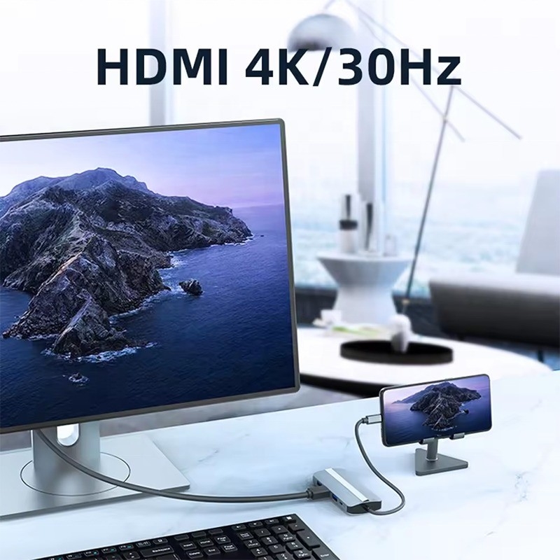 7 イン 1 USB C USB-C ハブ Macbook グレーHDMI USB 3.0 USB2.0 RJ45 SD/TF カードリーダー PD出力