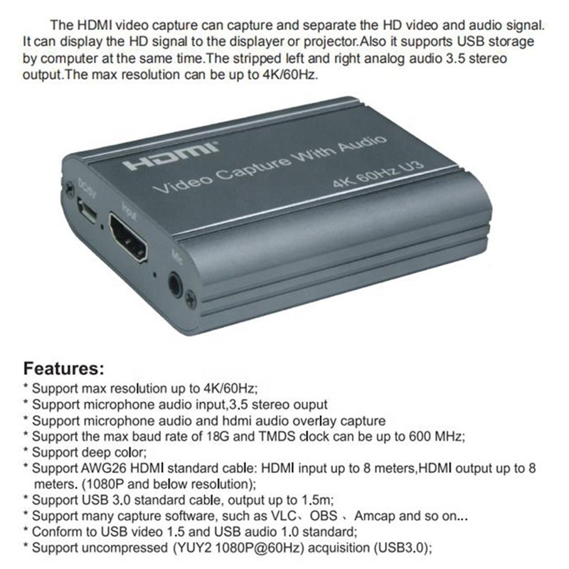プロの4K 60Hz HDMI USB3.0ビデオキャプチャカード オーディオ出力とUSB30
