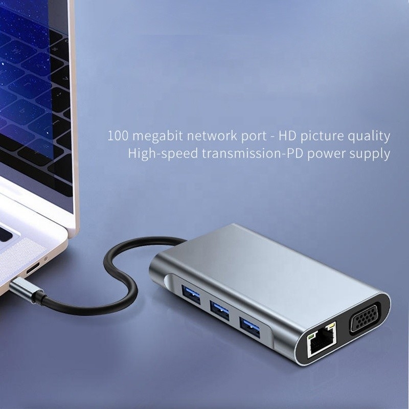 7イン1 USB CタイプCドッキングステーション,HDTVHDMI VGA USB RJ45と高速データ転送