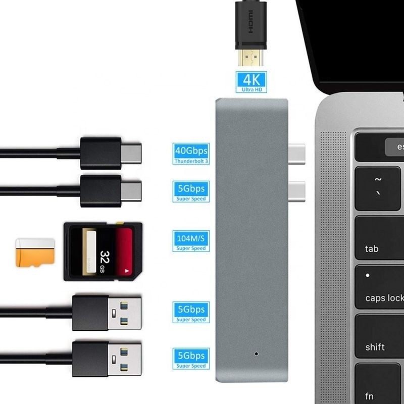 7イン2ハブドッキングステーション 双重タイプCメス入力とUSB 3.1インターフェースタイプ