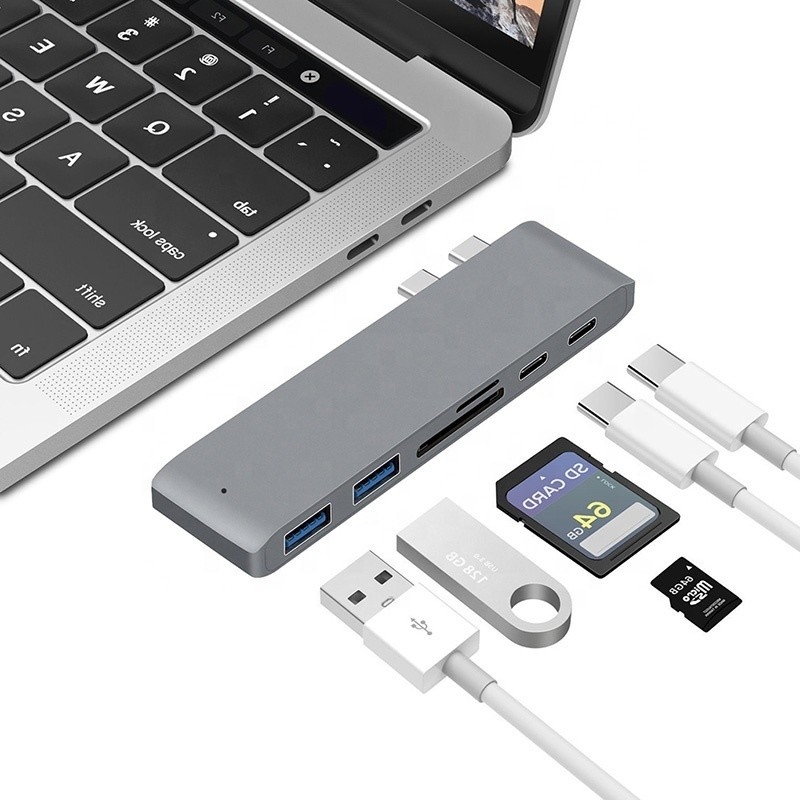マルチポートドッキングステーション 6イン1型Cハブアダプタ SD/TF 2*USB3.0 2*USB-C出力