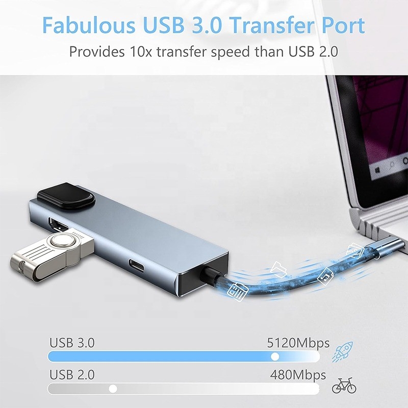 グレーUSB C PDドッキングステーション ラップトップの充電機能 データ転送 ビデオ出力