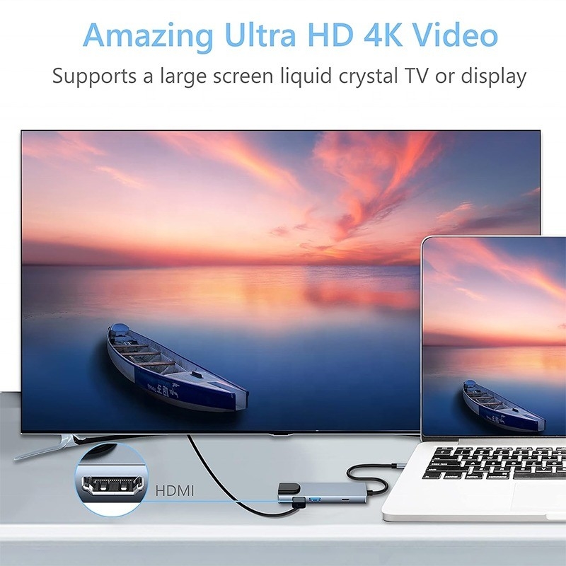グレーUSB C PDドッキングステーション ラップトップの充電機能 データ転送 ビデオ出力