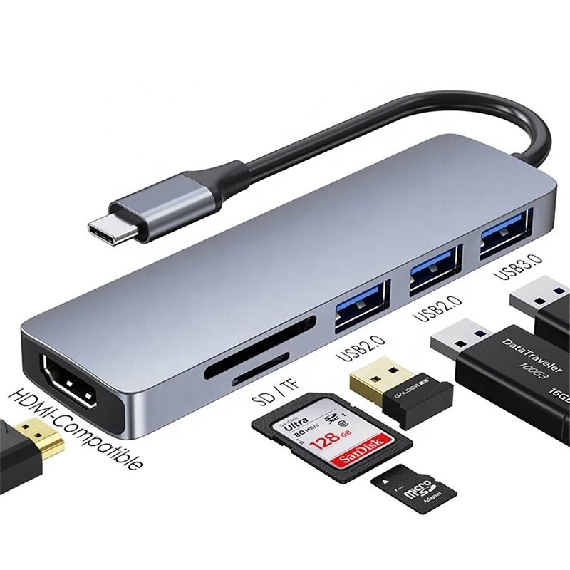 6イン1 マルチポートラップトップドッキングステーション 4K HDHDMI HDTV USB 3.0 SD TFカードリーダー