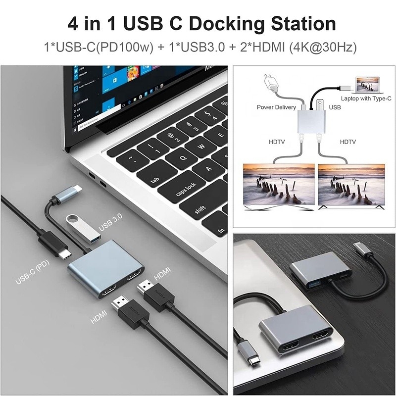 充電データ転送とビデオ出力のための4イン1USBCから2つの4KHDMIMSTアダプタ