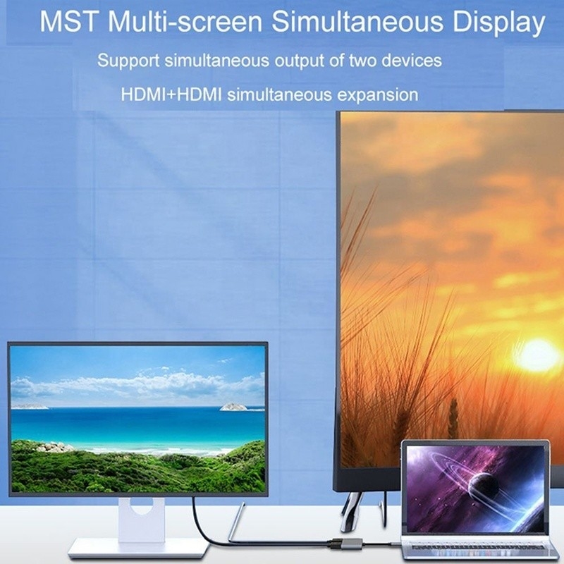 充電データ転送とビデオ出力のための4イン1USBCから2つの4KHDMIMSTアダプタ