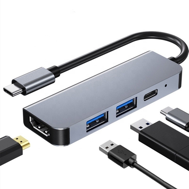 4KHDMI互換性 Type-C to USB C ハブ アダプタ 2つのUSB3.0とPD充電ポート