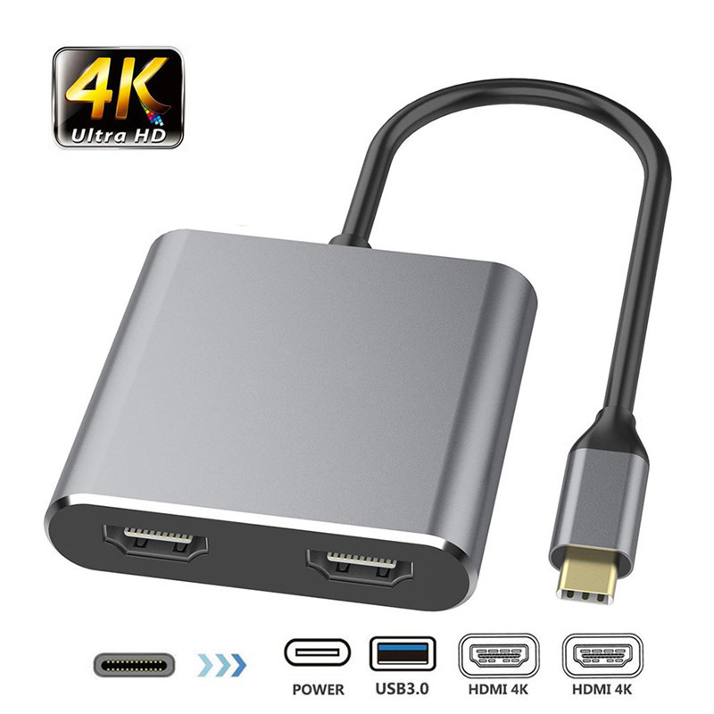 2つのダブル4KHDMIポートとUSB-Cタイプ-CからダブルHDMIアダプタを持つ4イン1ドッキングステーション