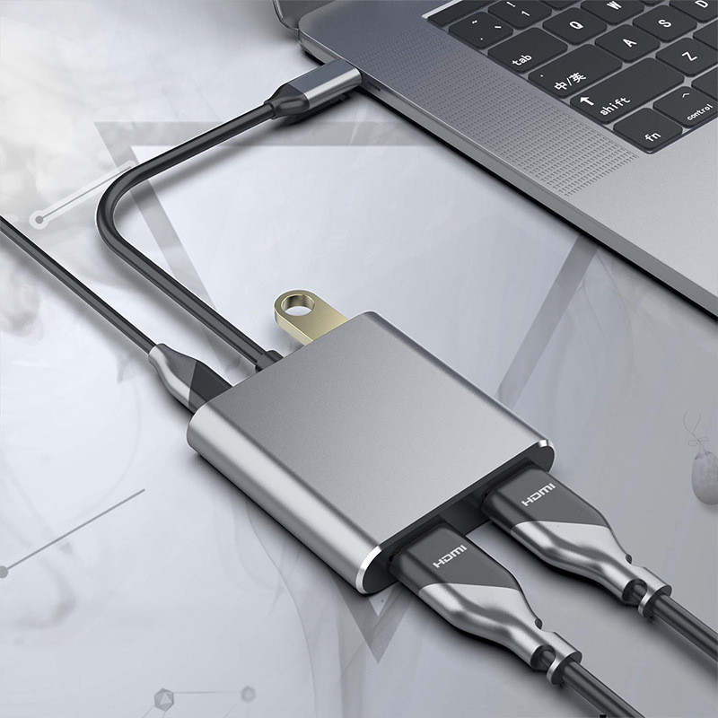 2つのダブル4KHDMIポートとUSB-Cタイプ-CからダブルHDMIアダプタを持つ4イン1ドッキングステーション