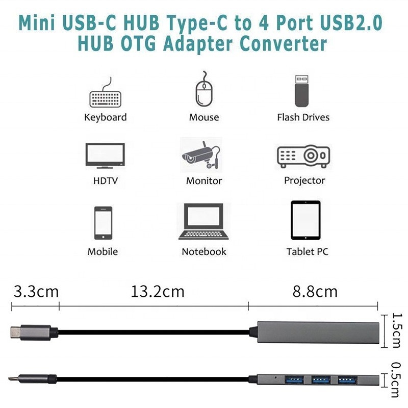 C型インターフェイス 4 イン 1 4 ポート ハブ Type-C OTG to USB 3.0 2.0 アダプター アルミ合金