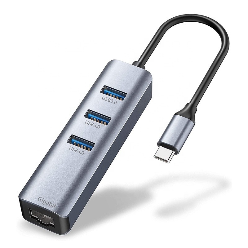 USB 3.1 インターフェイスタイプ C から 9 ポート USB A 3.0 アダプタ RJ45 ギガビット イーサネット ネットワーク カード グレー