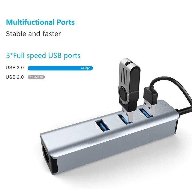 USB 3.1 インターフェイスタイプ C から 9 ポート USB A 3.0 アダプタ RJ45 ギガビット イーサネット ネットワーク カード グレー