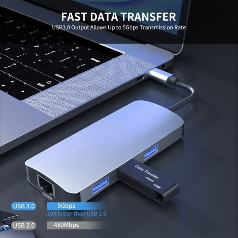 6 イン 1 USB A ハブ 4K HDMI USB3.0 RJ45 1000Mbps PD充電アダプタ