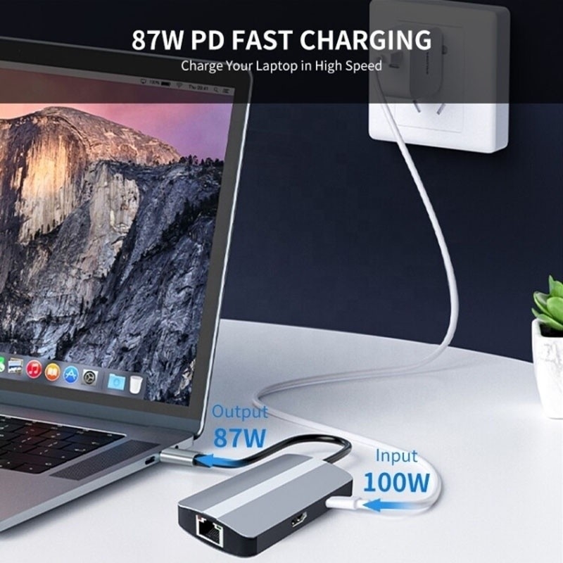 6 イン 1 USB A ハブ 4K HDMI USB3.0 RJ45 1000Mbps PD充電アダプタ