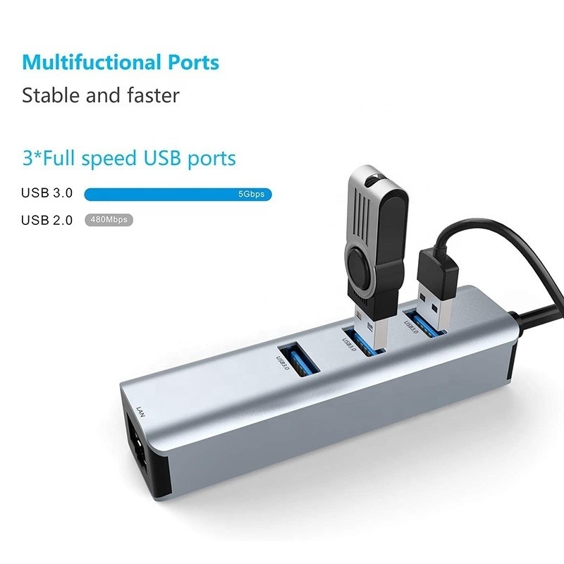 USB3.0から6ポートのUSBハブと1000Mbpsイーサネットアダプター