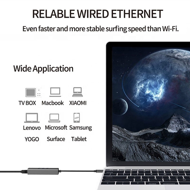 グレーUSB3.0ハブとRJ45LANアダプター 3つのUSBポート ギガビットイーサネットネットワークカード