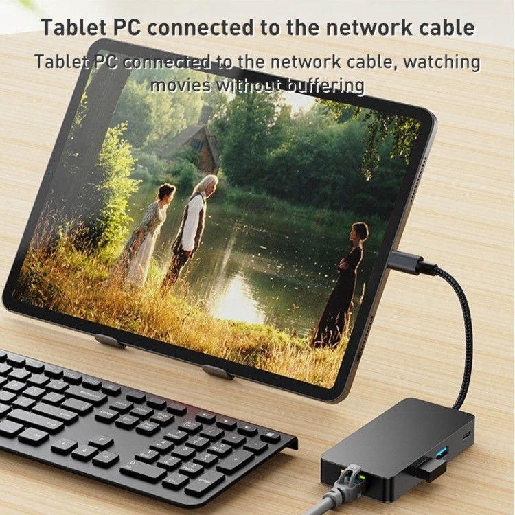 8-in-1 マルチポート アダプタ USB-C ハブ HDMI 3 USB3.0 RJ45 と PD アウトプット 5-8 ポート