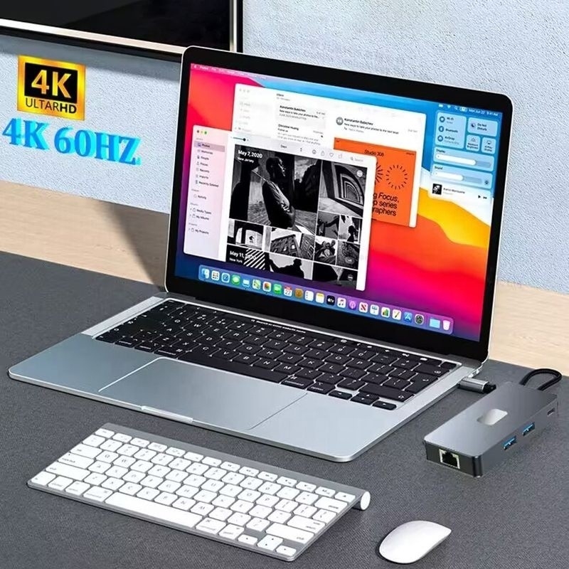 8-in-1 マルチポート アダプタ USB-C ハブ HDMI 3 USB3.0 RJ45 と PD アウトプット 5-8 ポート