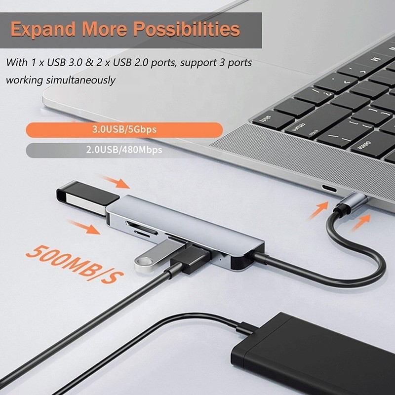 USB A/C 入力 USB 3.0 型 C マルチポート アダプター SD/TF カードリーダー付き ドッキング ステーション