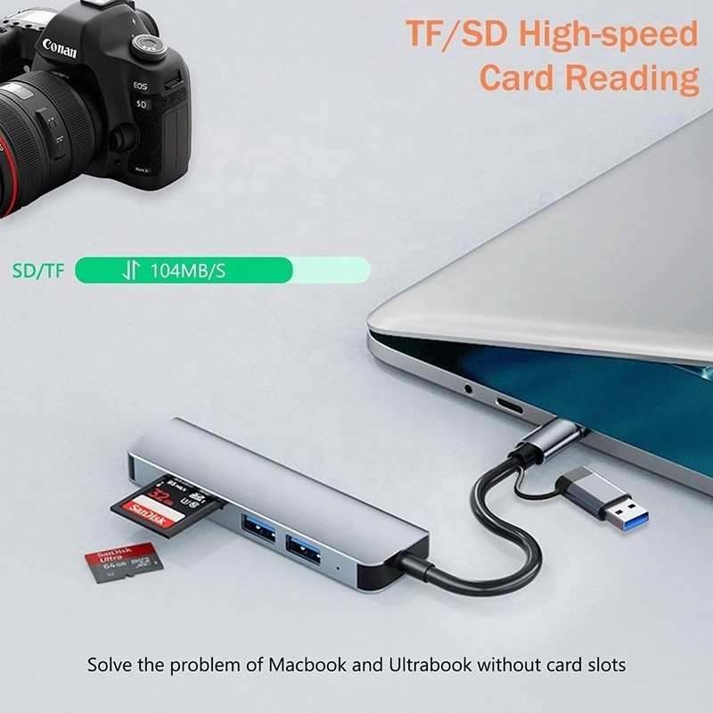 USB A/C 入力 USB 3.0 型 C マルチポート アダプター SD/TF カードリーダー付き ドッキング ステーション