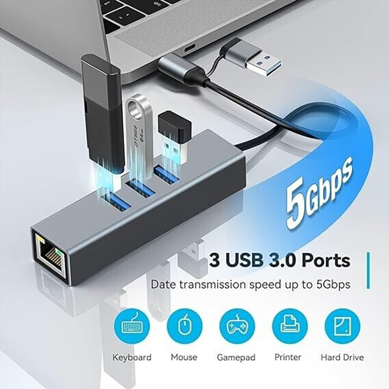 USBタイプCからイーサネット アダプター 14 USBポート 1000 Mbit/s ギガビット RJ45 LAN ハブ