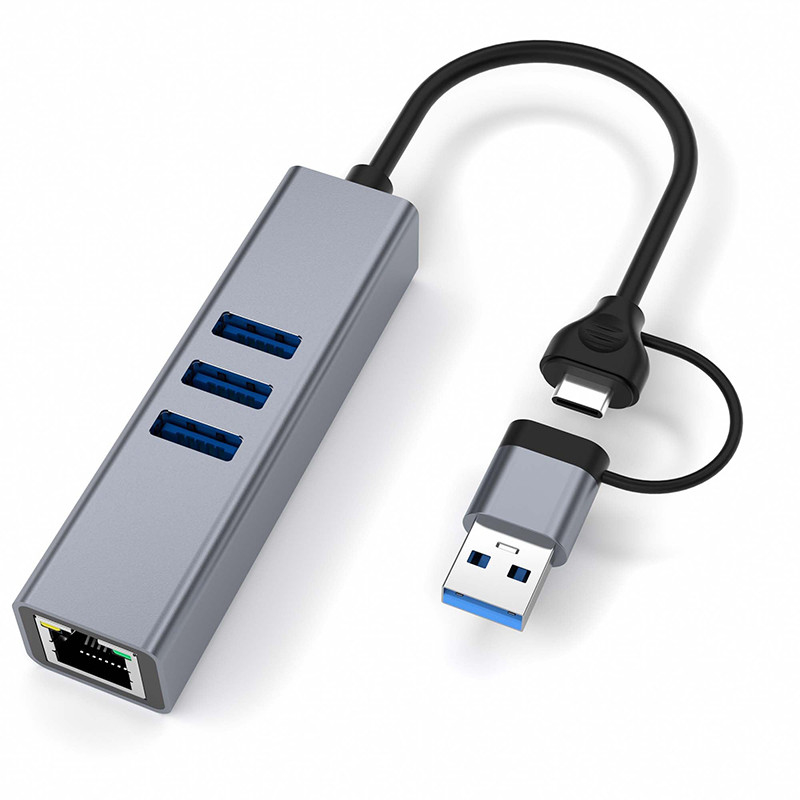 USB型CLANアダプター 6イン2 USBCハブ 3つのUSB3.0ポートとRJ45ギガビットLANインターフェース