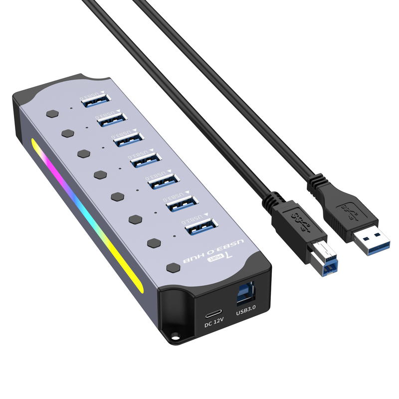 カスタマイズされたロゴ 7ポートとアルミニウム合金設計の高速 USB 3.0 ハブ