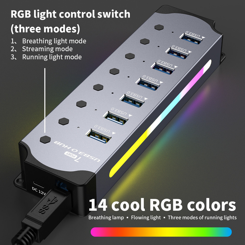 カスタマイズされたロゴ 7ポートとアルミニウム合金設計の高速 USB 3.0 ハブ