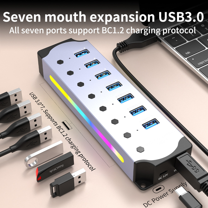 カスタマイズされたロゴ 7ポートとアルミニウム合金設計の高速 USB 3.0 ハブ