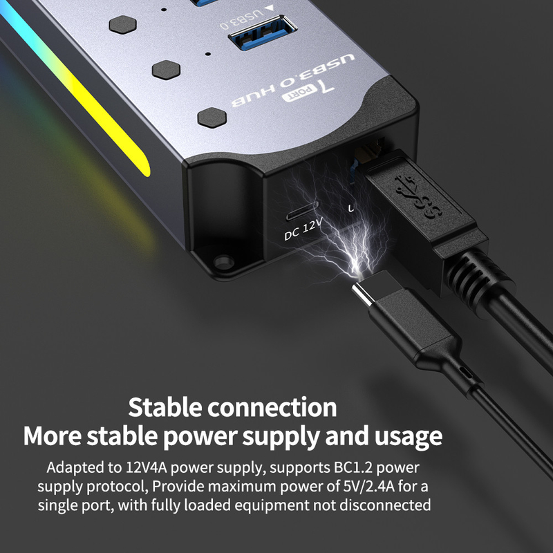 カスタマイズされたロゴ 7ポートとアルミニウム合金設計の高速 USB 3.0 ハブ
