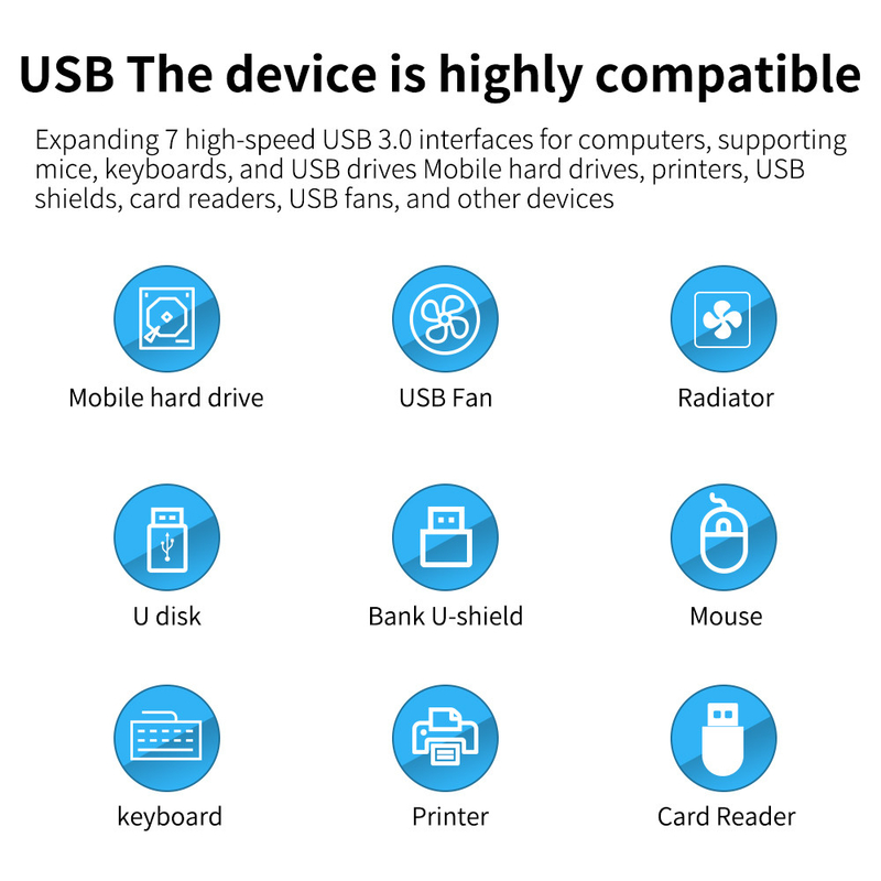 カスタマイズされたロゴ 7ポートとアルミニウム合金設計の高速 USB 3.0 ハブ