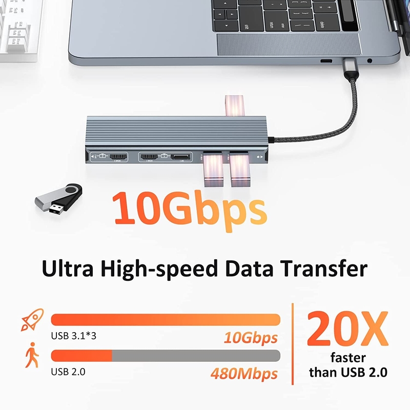 USB 3.1 インターフェイスタイプ C から 9 ポート USB A 3.0 アダプタ RJ45 ギガビット イーサネット ネットワーク カード グレー