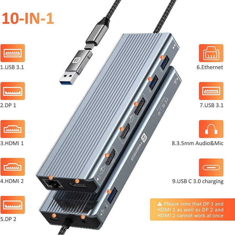 USB 3.1 インターフェイスタイプ C から 9 ポート USB A 3.0 アダプタ RJ45 ギガビット イーサネット ネットワーク カード グレー
