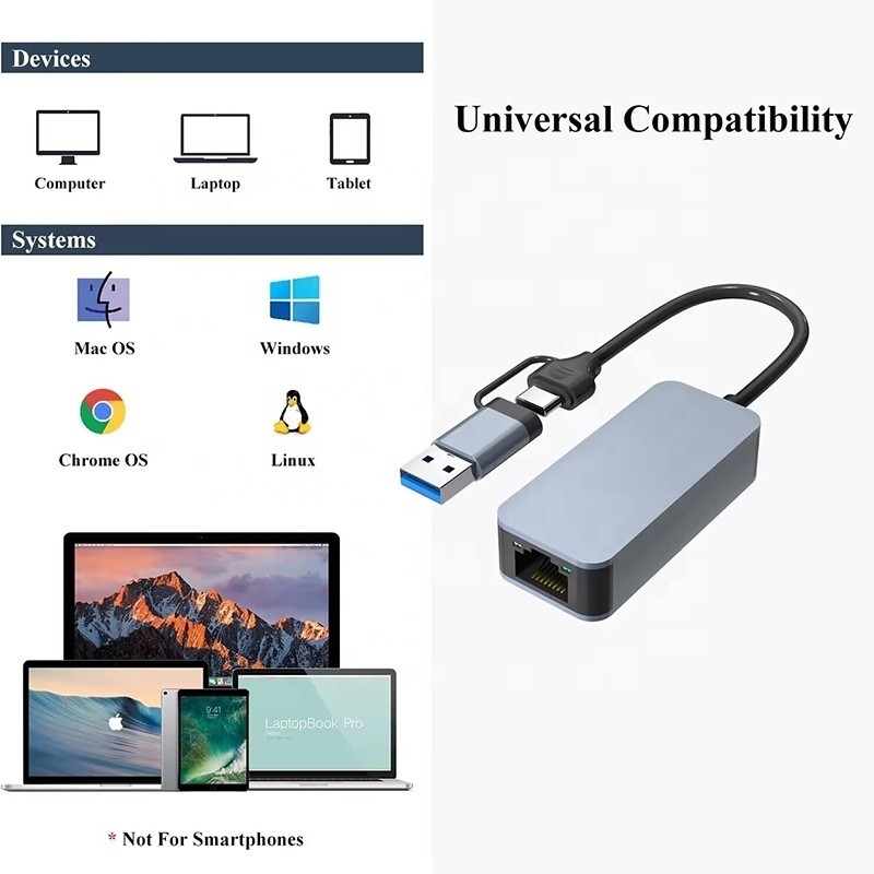 2 イン 1 アルミUSB 3.0タイプCイーサネットアダプター