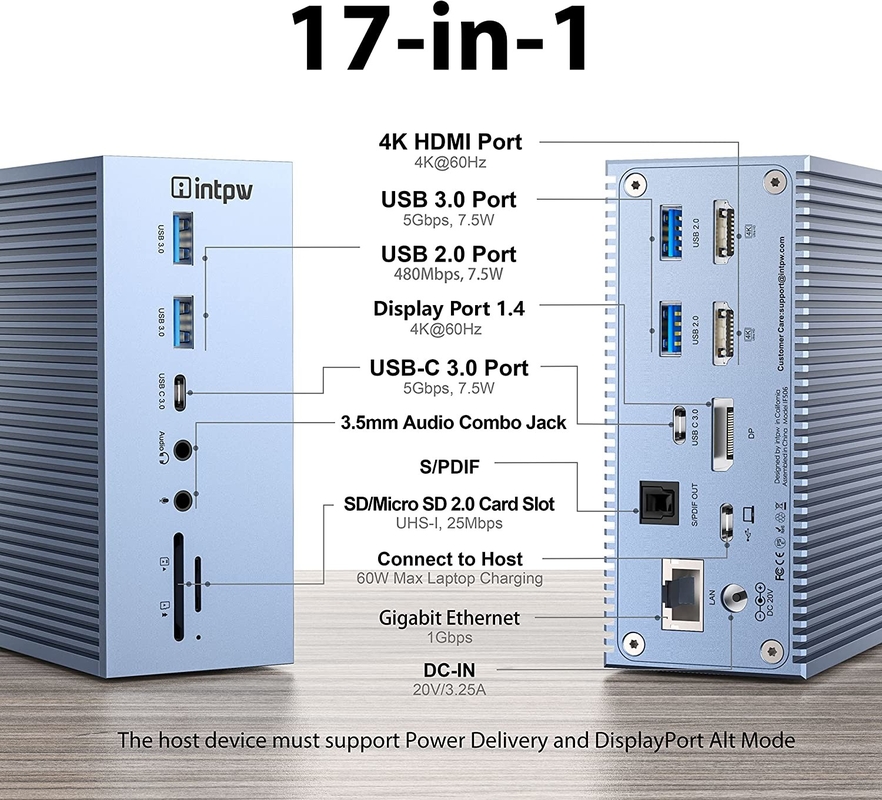 16 イン 1 USB-C ドッキングステーション PD 100W 急速充電 PC ホスト/USB 2.0/3.0 ハブ/HDMI 4K60HZ /PD 4K/60HZ/RJ45 ギガビット