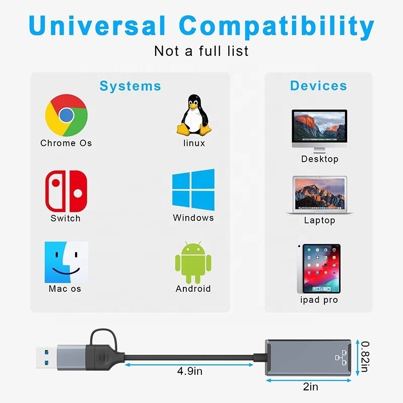 USB Cタイプ-C から RJ45 イーサネット ギガビット LAN アダプタ