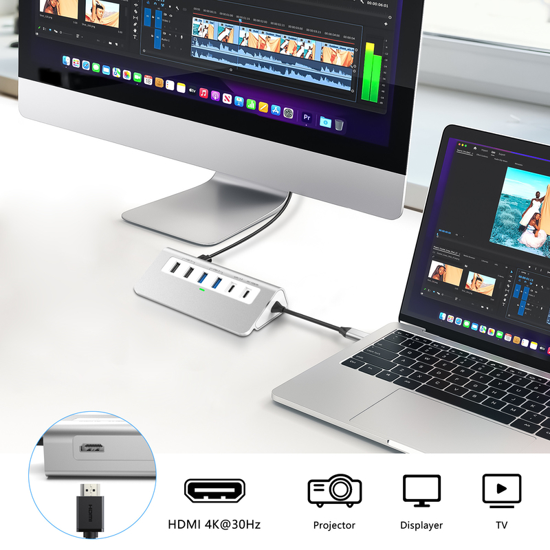 追加機能 9 in 1 USB-C ドッキングステーション,ユーザーマニュアルとコンパクトなデザインが含まれています