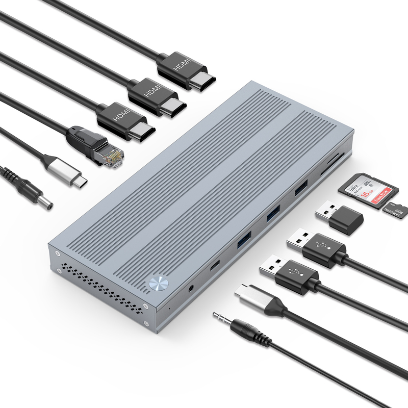 14 イン 1 USB-C ドッキングステーションとディスプレイリンク IC Type C to HDMI 4K アルミニウム合金とABSまでのトリプルモニターをサポートする