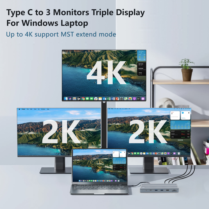 14 イン 1 USB-C ドッキングステーションとディスプレイリンク IC Type C to HDMI 4K アルミニウム合金とABSまでのトリプルモニターをサポートする